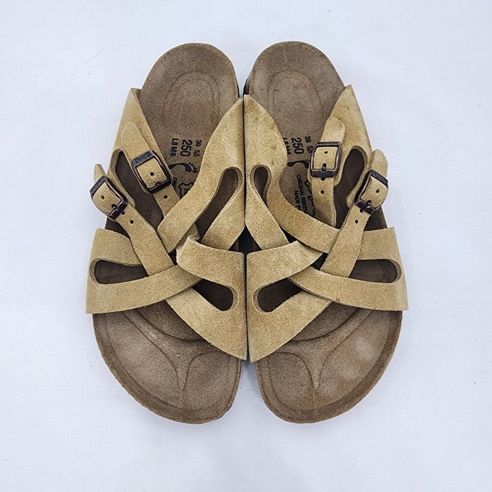 Birkenstock BIRKI’S Calais Women 8/39 Narrow Tan/Sand Suede Leather Sandals